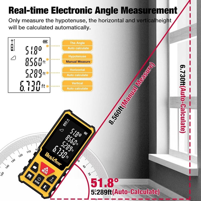 DegLasers Laser Measurement Tool, 328 Feet Laser Measure with Dual Angle Display,M/in/Ft/ft+in Unit Switching,Laser Distance Meter for Measure Angle,Distance,Area and Volume,Pythagorean Mode - Image 3